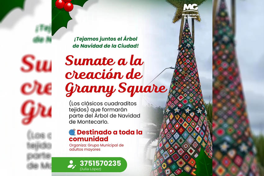 Convocan a vecinos a tejer al crochet el arbolito de Navidad de la ciudad