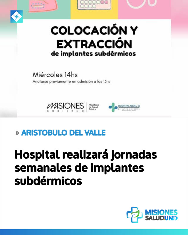 Hospital realizará jornadas semanales de implantes subdérmicos