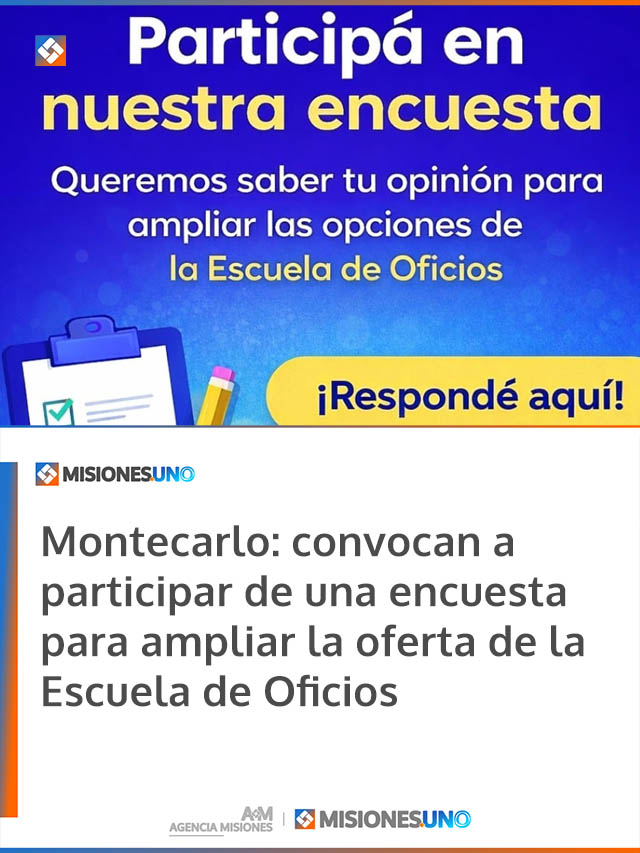 Montecarlo: convocan a participar de una encuesta para ampliar la oferta de la Escuela de Oficios